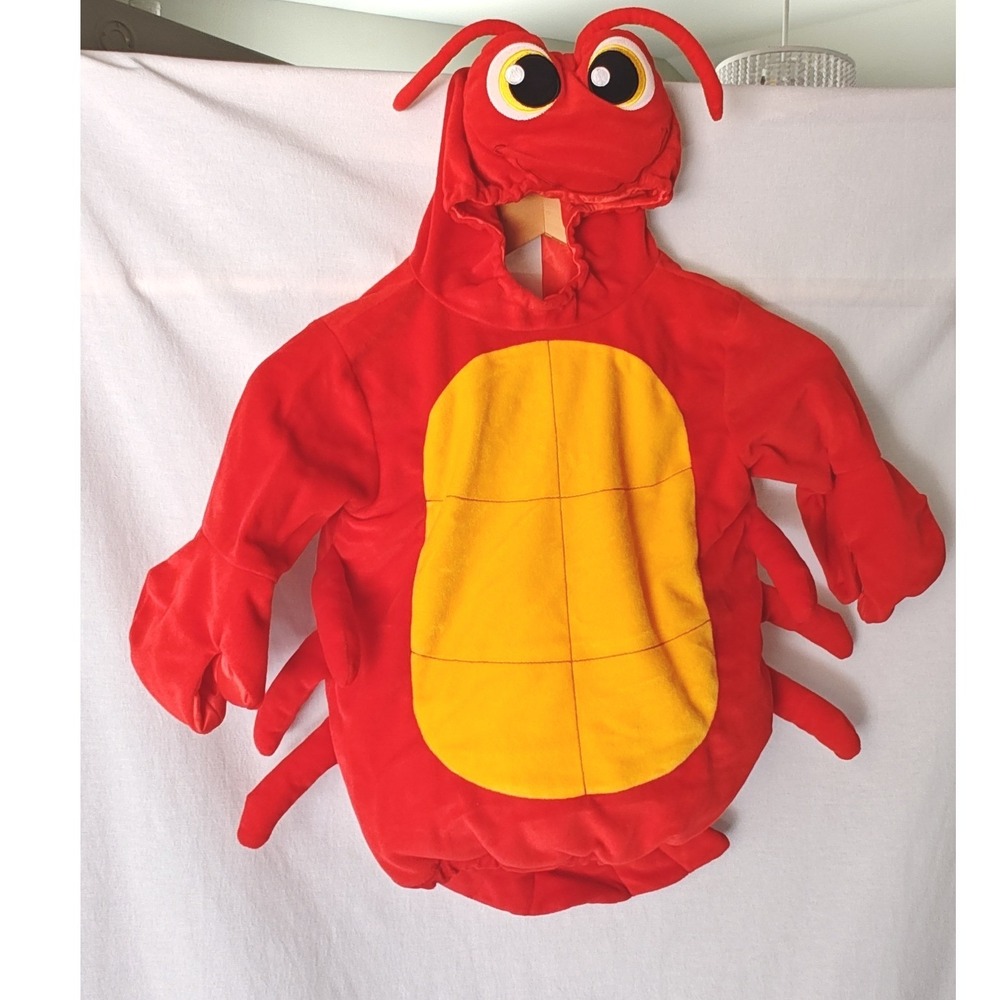 Koala Kids Baby Lobster Costume Red Yellow Hooded Plush Zip Up Toddler 12-18M
